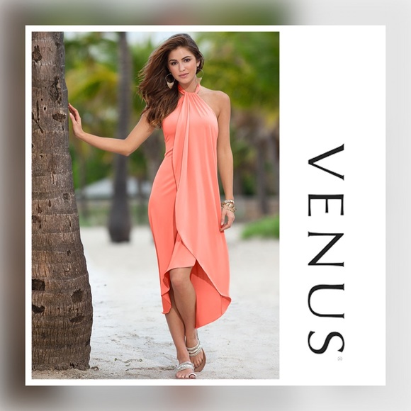 VENUS Dresses & Skirts - Venus Coral Waterfall Maxi Dress M
